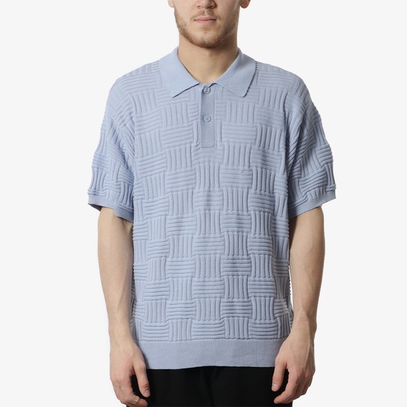 OBEY Alfred Polo Sweater Short Sleeve Hydrangea Size Large Light Blue NEW Cotton - Picture 1 of 12